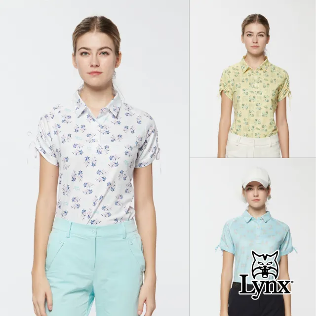 【Lynx Golf】女款吸濕排汗水波紋數位印花合身版半開襟短袖POLO衫(二色)