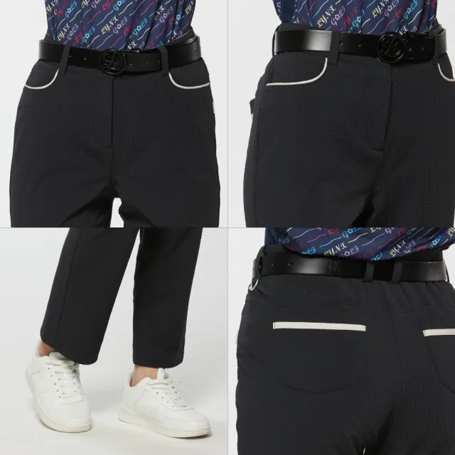 【Lynx Golf】女款吸濕排汗四面彈泡泡紗全長窄筒長褲(黑色)