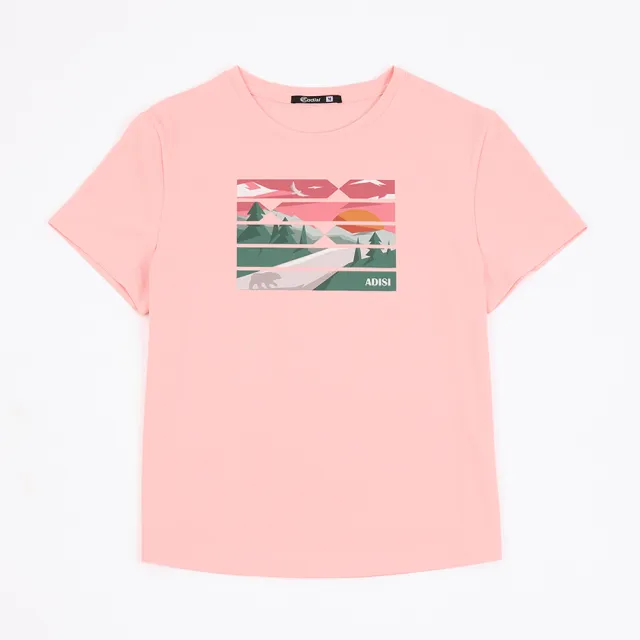 【ADISI】女UPF50+防曬抑菌全彩轉印短袖排汗衣AL2611014 蜜粉色 S-2XL｜抗UV 吸濕排汗 防臭 彈性 上衣