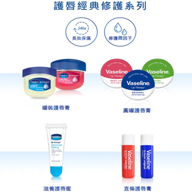 【Vaseline 凡士林】官方直營 滋潤護唇膏4.8g(經典滋潤/玫瑰潤色)