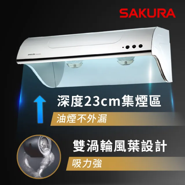 【SAKURA 櫻花】斜背式除油煙機高速雙渦輪+雙效除油80CM(R3262SL 原廠安裝-官方直營)