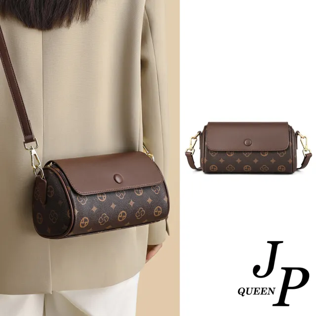 【Jpqueen】摩卡小圓桶印花休閒手機通勤手提肩背包(2色可選)