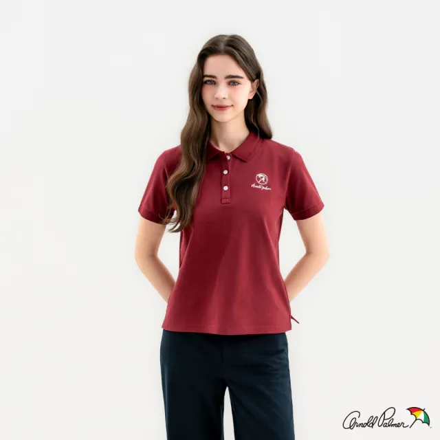 【Arnold Palmer 雨傘】女裝-BOXY小傘刺繡短袖POLO衫(紅色)