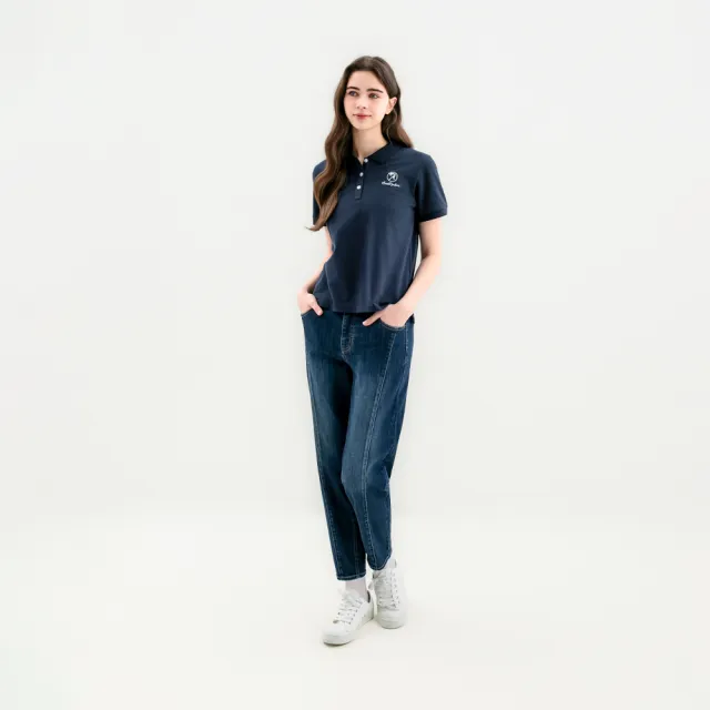 【Arnold Palmer 雨傘】女裝-BOXY小傘刺繡短袖POLO衫(深藍色)