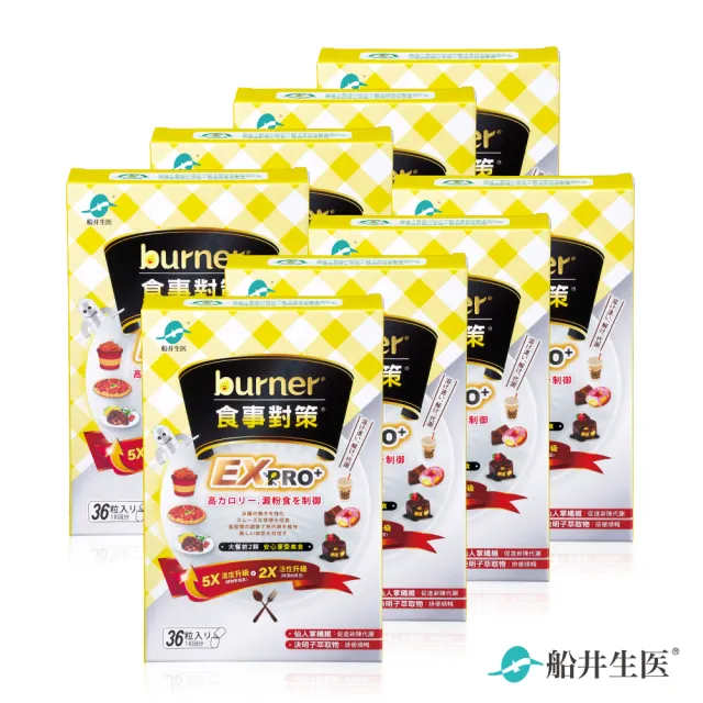 【funcare 船井生醫】倍熱 食事對策EX PRO+8盒(共288顆； 大餐必備/甲殼素/白腎豆/分解酵素/甜點/油脂/卡路
