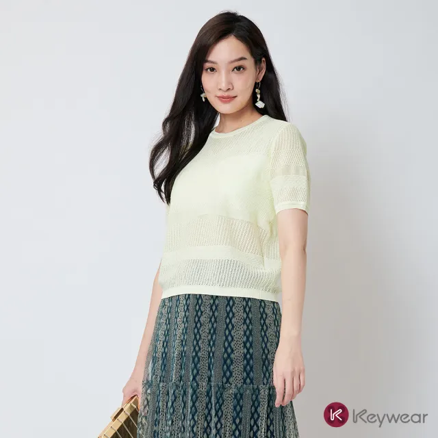 【KeyWear 奇威名品】清爽透膚針織短袖上衣