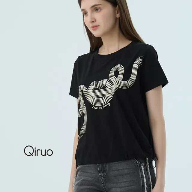【Qiruo 奇若名品】春夏專櫃精品黑色短袖上衣4017A  造型字母女裝