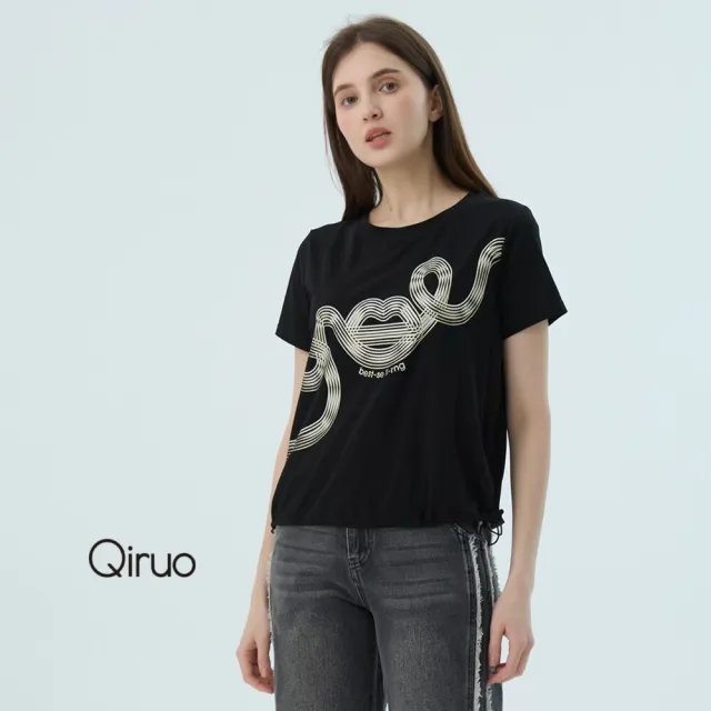 【Qiruo 奇若名品】春夏專櫃精品黑色短袖上衣4017A  造型字母女裝