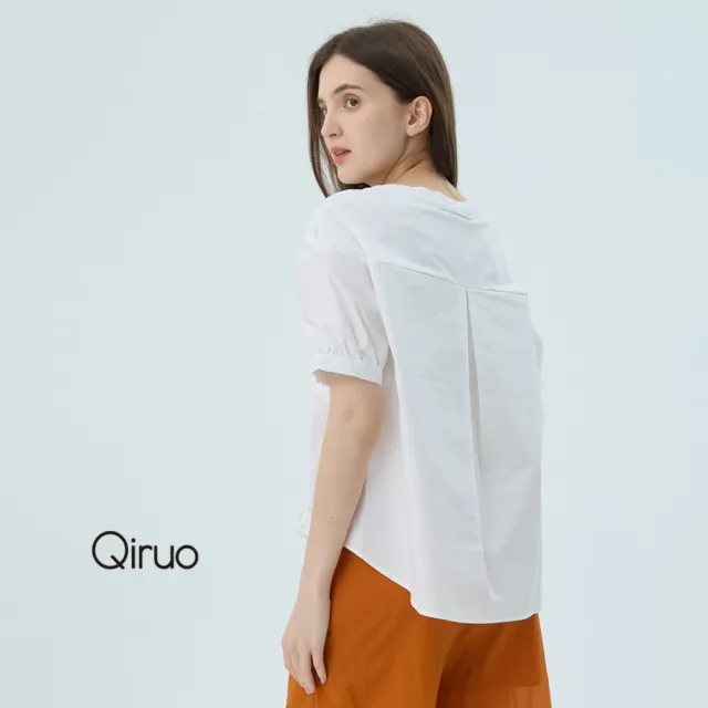 【Qiruo 奇若名品】專櫃精品白色素面短袖上衣3207A  棉質女裝