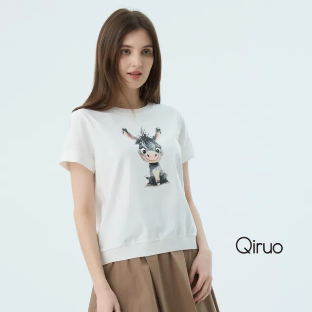 【Qiruo 奇若名品】專櫃精品白色可愛小毛驢短袖上衣2062A  棉質女裝