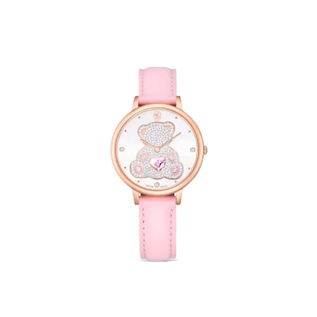 【SWAROVSKI 施華洛世奇】官方直營 Teddy 手錶 瑞士製造 真皮錶帶 粉紅色 | 5739838