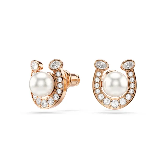【SWAROVSKI 施華洛世奇】官方直營 Symbolica 耳釘水晶珍珠 密鑲 馬蹄鐵 白色 鍍玫瑰金色調 | 5736980