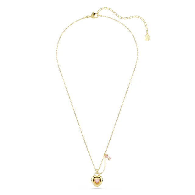 【SWAROVSKI 施華洛世奇】官方直營 Idyllia 愛心鑰匙鏈墜 混合式切割 粉紅色 鍍金色色調 | 5737288