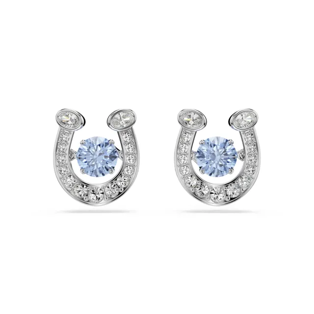 【SWAROVSKI 施華洛世奇】官方直營 Symbolica 馬蹄鐵 藍色耳釘 圓形切割 密鑲 鍍白金色 | 5746563