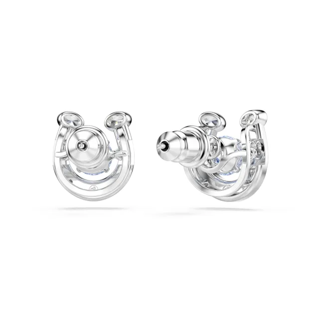 【SWAROVSKI 施華洛世奇】官方直營 Symbolica 馬蹄鐵 藍色耳釘 圓形切割 密鑲 鍍白金色 | 5746563