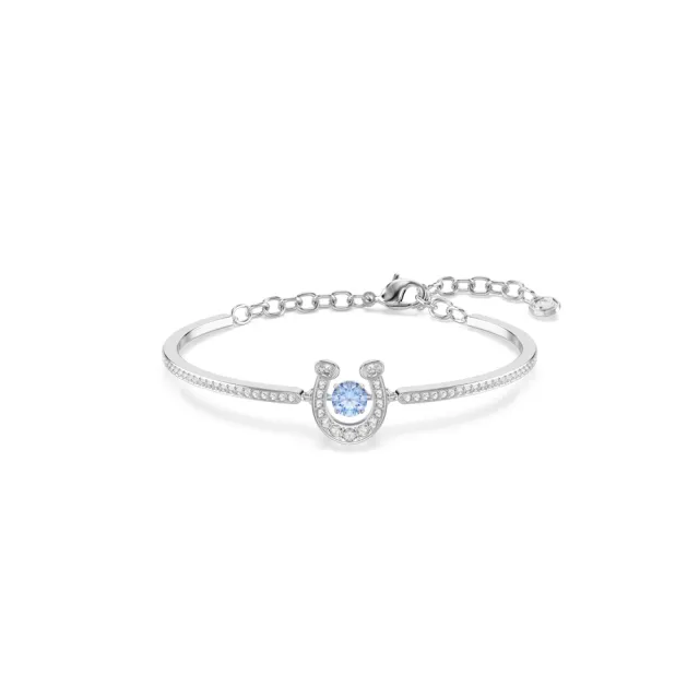 【SWAROVSKI 施華洛世奇】官方直營 Symbolica 馬蹄鐵 藍色手鐲 圓形切割 密鑲 鍍白金色 | 5736983