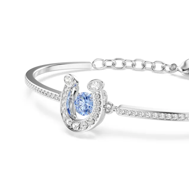 【SWAROVSKI 施華洛世奇】官方直營 Symbolica 馬蹄鐵 藍色手鐲 圓形切割 密鑲 鍍白金色 | 5736983
