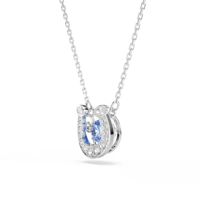 【SWAROVSKI 施華洛世奇】官方直營 Symbolica 馬蹄鐵 藍色鏈墜 圓形切割 密鑲 鍍白金色 | 5746562