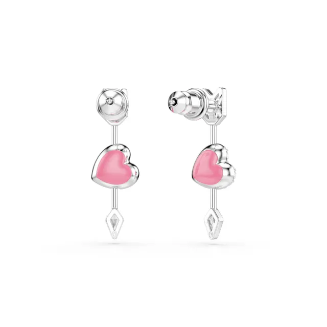 【SWAROVSKI 施華洛世奇】官方直營 Idyllia 愛心與箭頭耳環 鍍白金色 愛神系列 | 5749602