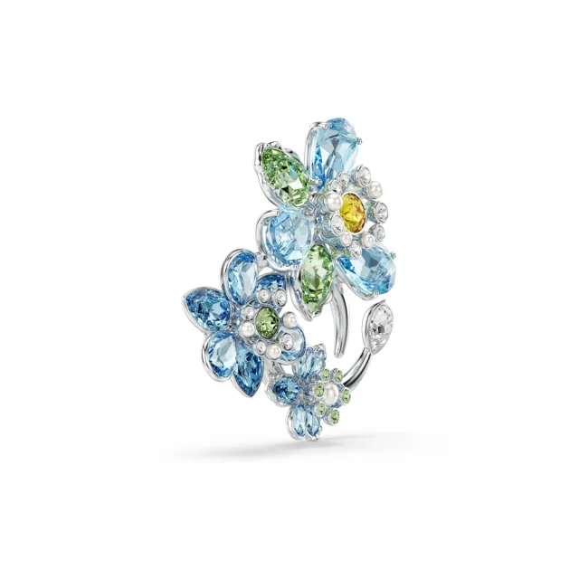 【SWAROVSKI 施華洛世奇】官方直營 Idyllia 胸針 混合式切割 花朵 藍色 鍍白金色 | 5722097