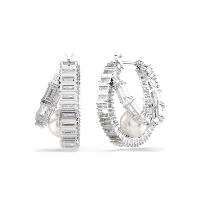 【SWAROVSKI 施華洛世奇】官方直營Ariana GrandeX Swarovski 大圈耳環 水晶珍珠 鍍白金色 | 5720868