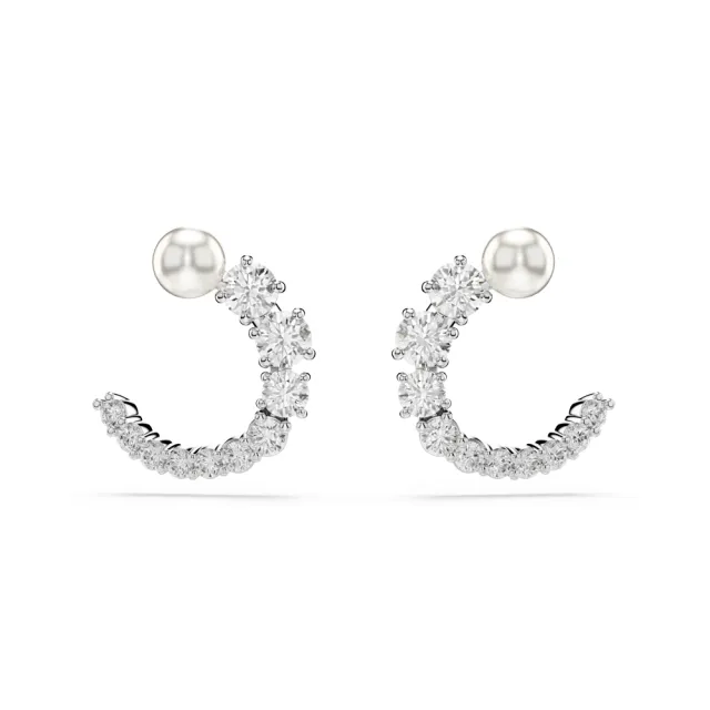 【SWAROVSKI 施華洛世奇】官方直營 Matrix 大圈耳環 水晶珍珠 鍍白金色 | 5692260