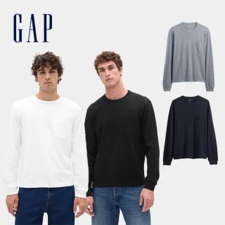 【GAP】男裝 Logo刺繡/純棉圓領長袖上衣-多款任選(804453&838354)