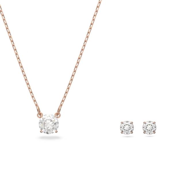 【SWAROVSKI 施華洛世奇】官方直營 Stilla Attract 套裝 白色 鍍玫瑰金色 | 5616233