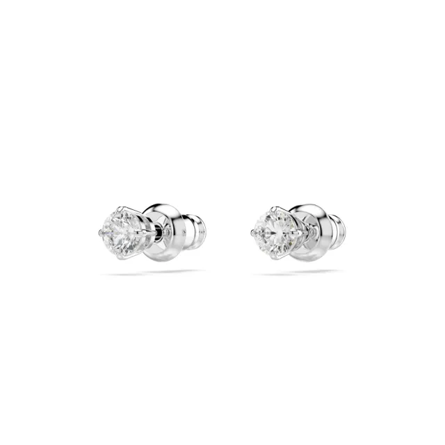 【SWAROVSKI 施華洛世奇】官方直營 Stilla Attract 耳釘 圓形切割 白色 鍍白金色 | 5408436