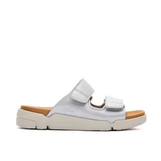 【Clarks】女鞋 三瓣鞋2.0-Trigenic2 Sun.女款真皮輕量兩片式魔鬼氈設計 拖鞋 涼鞋(銀色)(CLF87634S)