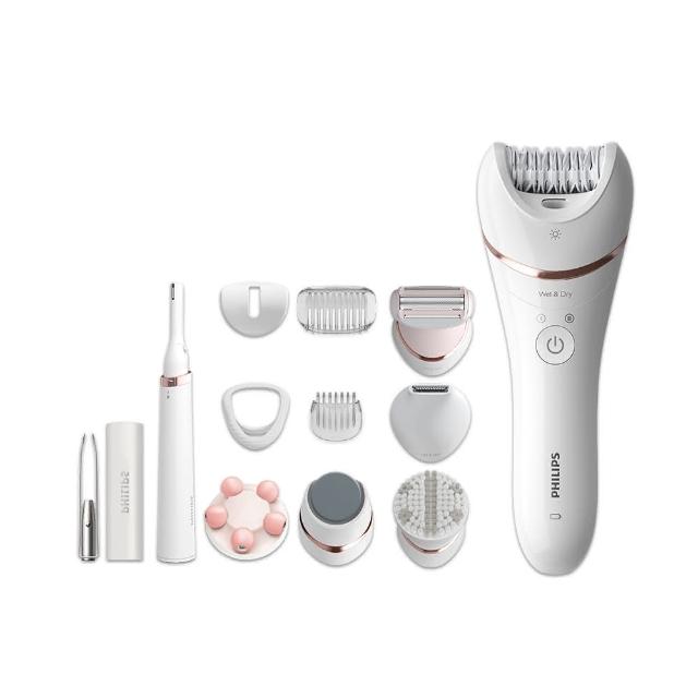  飛利浦 BRE740/90 刮拔兩用美容儀，適合臉部、腋下、腿部、手部、比基尼線及腳跟等多部位使用。白色系設計，中國製造，尺寸約25x7x19cm，重量720g。全機水洗，充電式電源支援國際電壓。配件包含刮刀頭、修剪梳、比基尼修剪刀、修飾梳、身體去角質刷、去硬皮器、敏感部位保護蓋、肌膚延展器及收納袋。2年保固，個人衛生用品，BSMI免檢。注意無線使用，請詳閱說明書。飛利浦客戶服務專線：0800-231-099。 