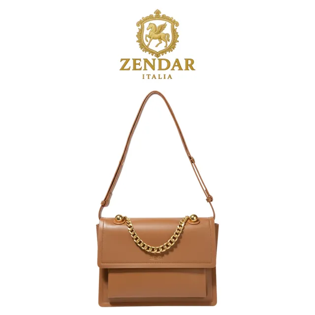 【ZENDAR】台灣總代理 限量1折 頂級小牛皮手提包肩背包 勞倫系列 全新專櫃展示品 (琥珀色 女包)