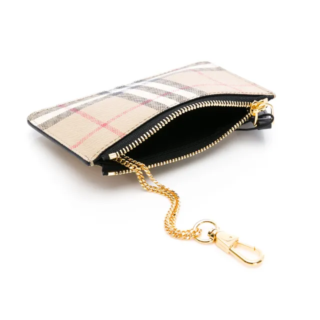 【BURBERRY 巴寶莉】格紋拉鍊 零錢包(米/黑)