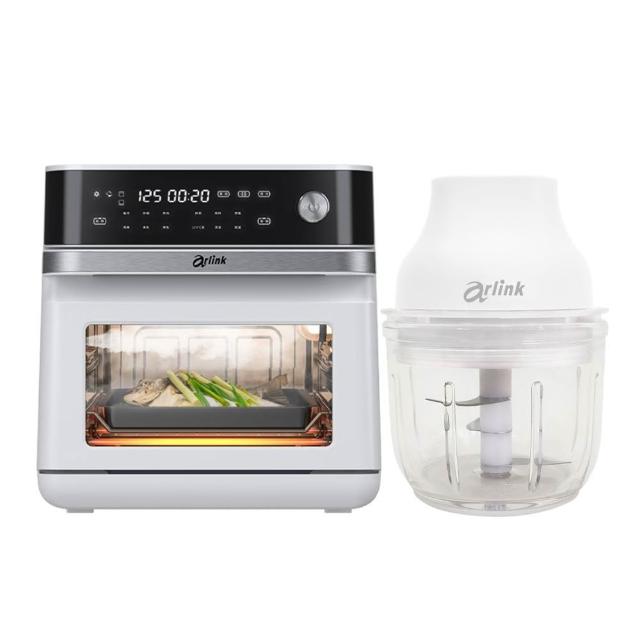 【Arlink】雙杯組玻璃款食物料理機AG270C贈上蓋組+ SB10 蒸氣氣炸烤箱13L｜125度速蒸｜透視玻璃(烘培烤箱)