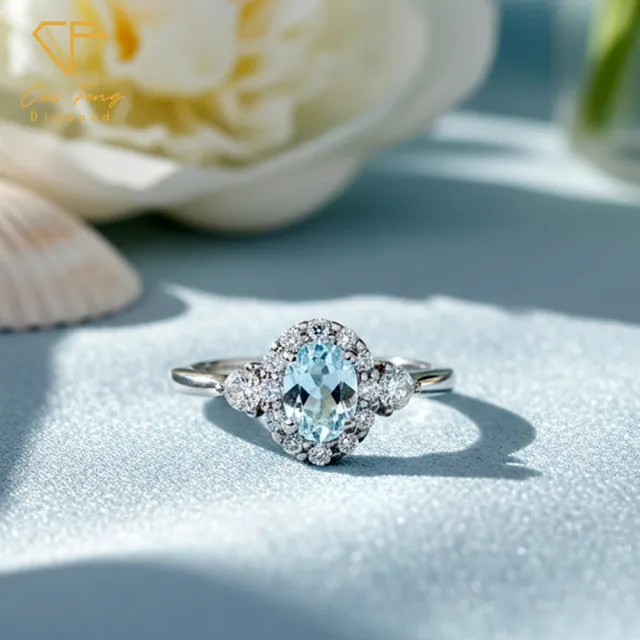 【CF Diamond】戒指 天然海藍寶石 40分《光環》雙11(女戒 鑽戒 禮物 生日)