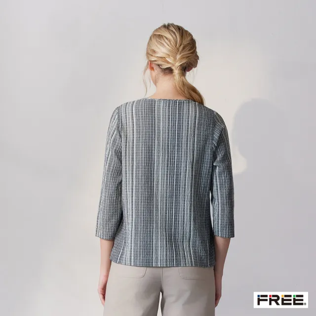 【FREE】INDIGO條紋拼接七分袖襯衫