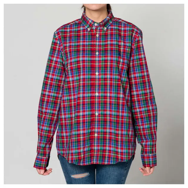 【RALPH LAUREN】小馬logo長袖多色格紋 襯衫(主體紅色)(XL)