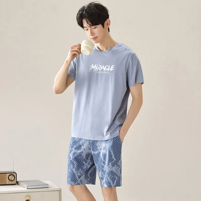 【seeyu】男睡衣套裝 夏季短袖短褲睡衣 棉質透氣男居家服 舒適寬鬆家居服 男生休閒睡衣 夏天薄款睡衣