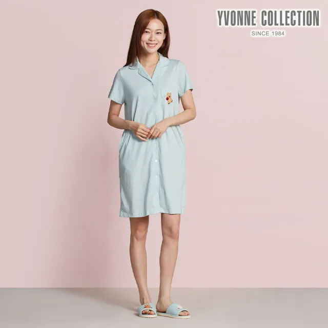 【YVONNE 以旺傢飾】櫻桃繡花短袖洋裝-湖水綠(DINOTAENG)