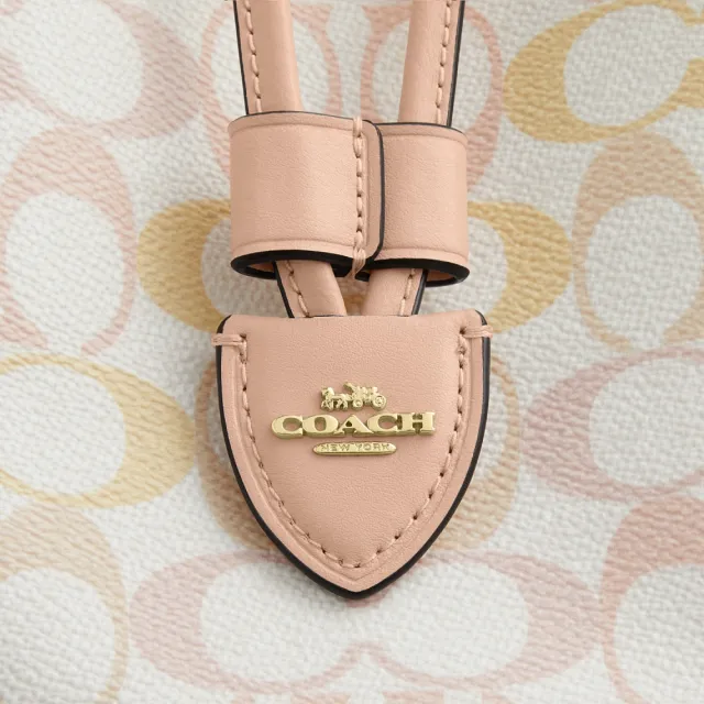 【COACH】蔻馳官方直營 精美經典標誌ROWAN水桶包-IM/粉筆白色/粉色(CEL14)