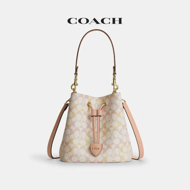 【COACH】蔻馳官方直營 精美經典標誌ROWAN水桶包-IM/粉筆白色/粉色(CEL14)