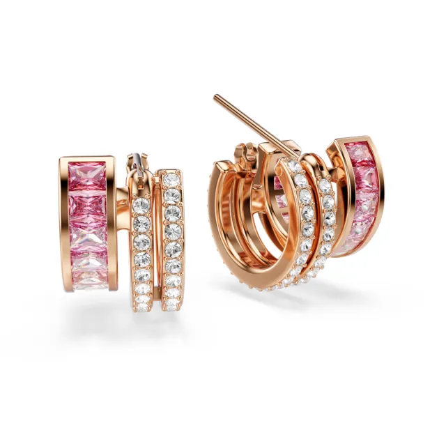 【SWAROVSKI 施華洛世奇】官方直營 Connexus 大圈耳環 粉紅色 鍍玫瑰金色調 | 5741333  (情人節禮物)