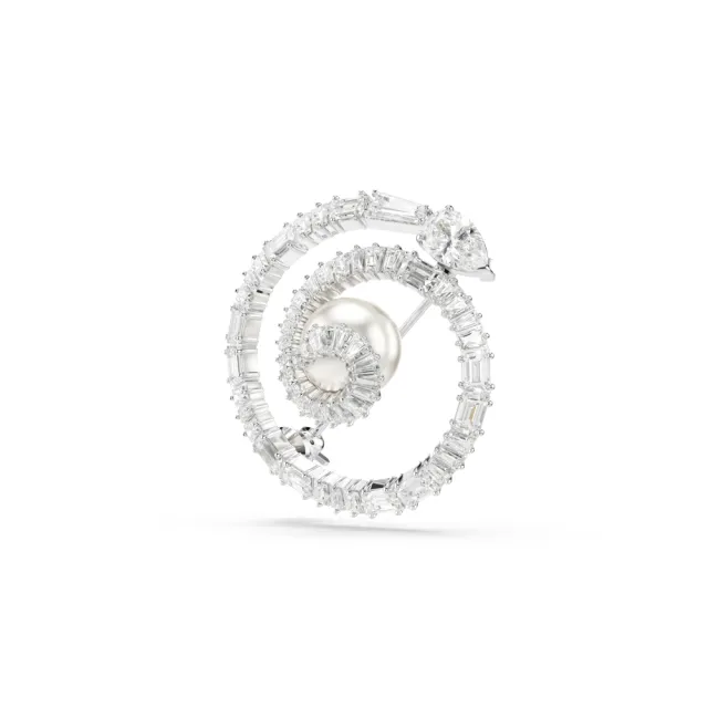 【SWAROVSKI 施華洛世奇】官方直營 Snake 胸針 水晶珍珠 蛇年 鍍白金色 | 5698885