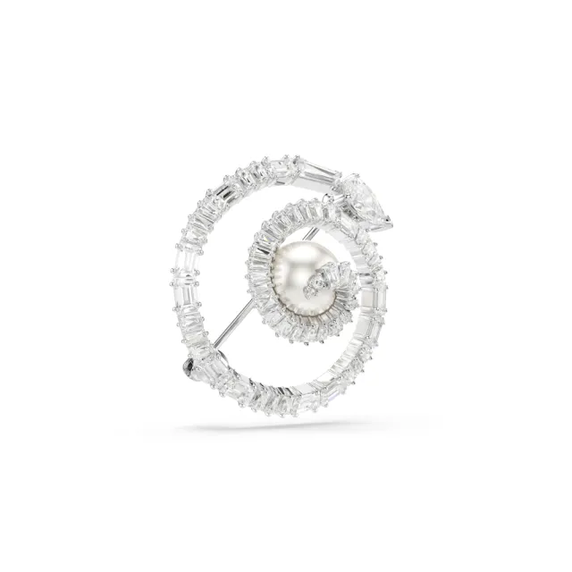 【SWAROVSKI 施華洛世奇】官方直營 Snake 胸針 水晶珍珠 蛇年 鍍白金色 | 5698885