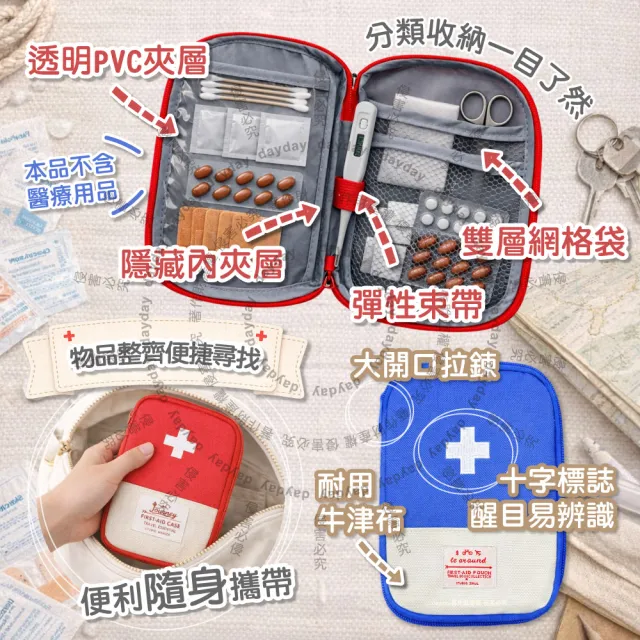 【日日好物】生活良品-雙色大開口拉鍊多夾層隨身便攜醫藥品分類收納包1入/袋(本品不含醫療用品藥物保健品包
