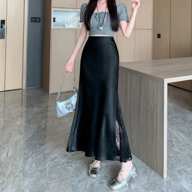 【巴黎精品】現貨限搶 女緞面半身裙法式絲質長裙大碼洋裝(高腰魚尾裙a1fq1)