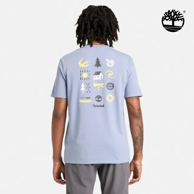 【Timberland】男款灰藍色背部圖案涼感T恤(A5SG2B88)