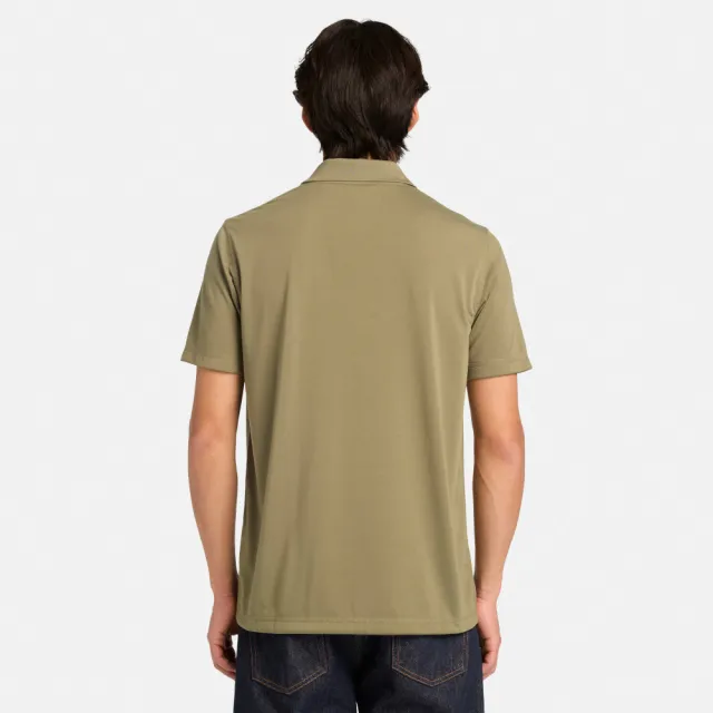 【Timberland】男款灰綠色快乾短袖Polo衫(A6AP3590)