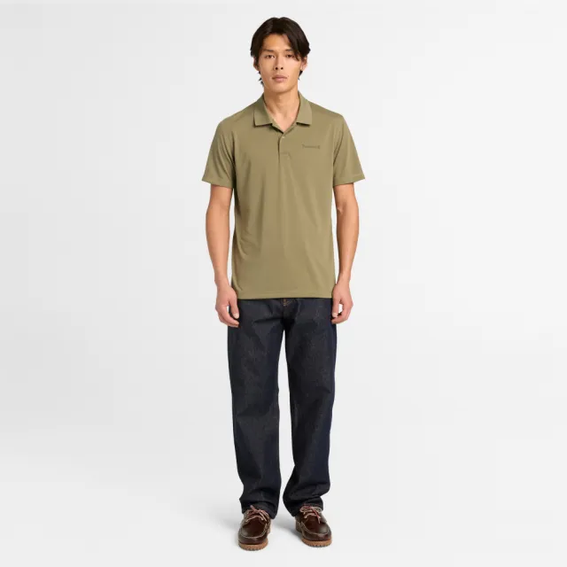 【Timberland】男款灰綠色快乾短袖Polo衫(A6AP3590)