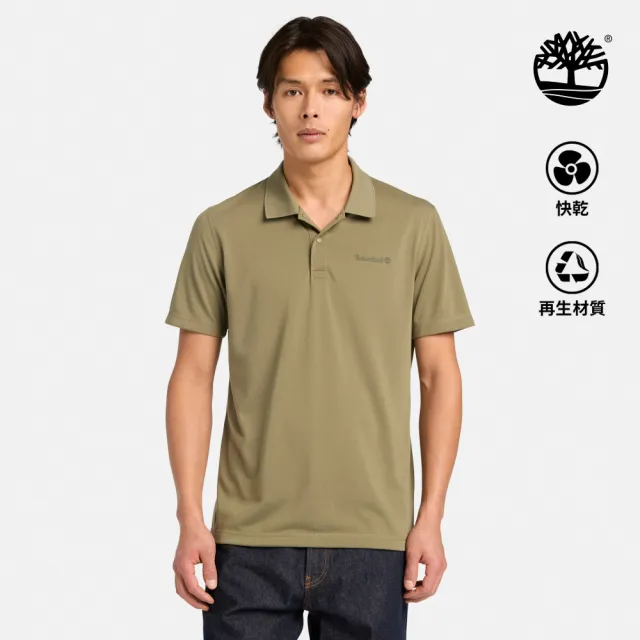 【Timberland】男款灰綠色快乾短袖Polo衫(A6AP3590)